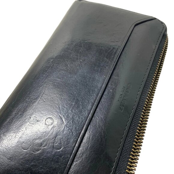 Auth COACH Modern water buffalo leather accordion wallet 74972 Black Leather - - Picture 5 of 9